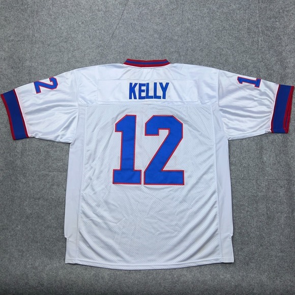 VTG Buffalo Bills Jersey Men 54 White Jim Kelly Mitchell Ness Super Bowl NFL NEW - Picture 13 of 16